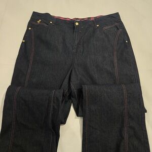 Drama Gold Y2K Straight Leg Denim Jeans Women's Dark Wash High Rise Size 20